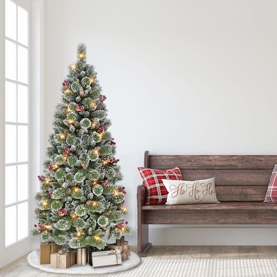 6.5ft. Pre-Lit Snowy Valley Pine Artificial Christmas Tree, Warm White LED Lights